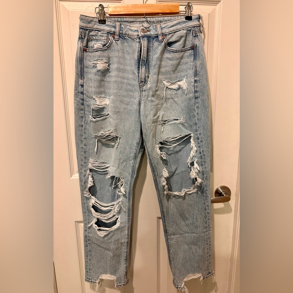 American Eagle Outfitters Blue Relaxed Jeans with Distressed Details